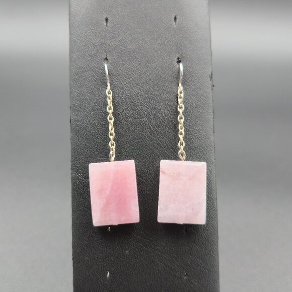 Jewelry - Silver Plated Rose Quartz Stone Chain Dangle Earrings A6269